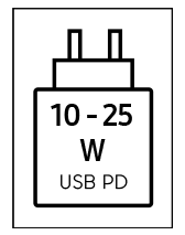 Das Gerät kann mit Netzteilen geladen werden, die eine Leistung zwischen 10 und 25 Watt USB PD liefern.